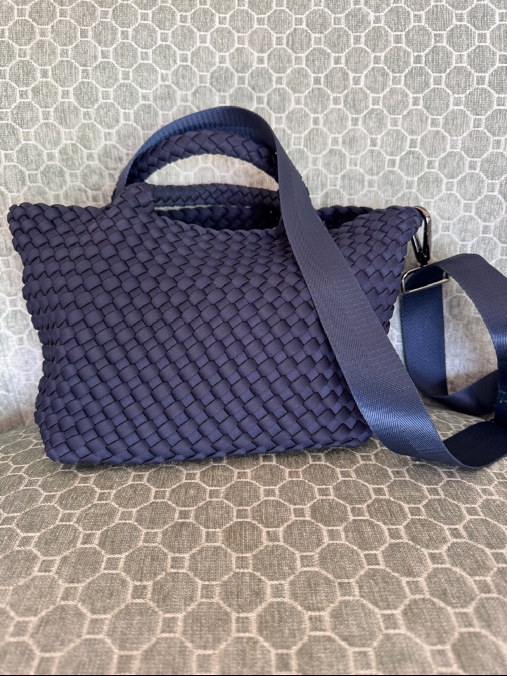 Naghedi St. Barths Small Woven Navy 2 Way / Crossbody Bag EUC